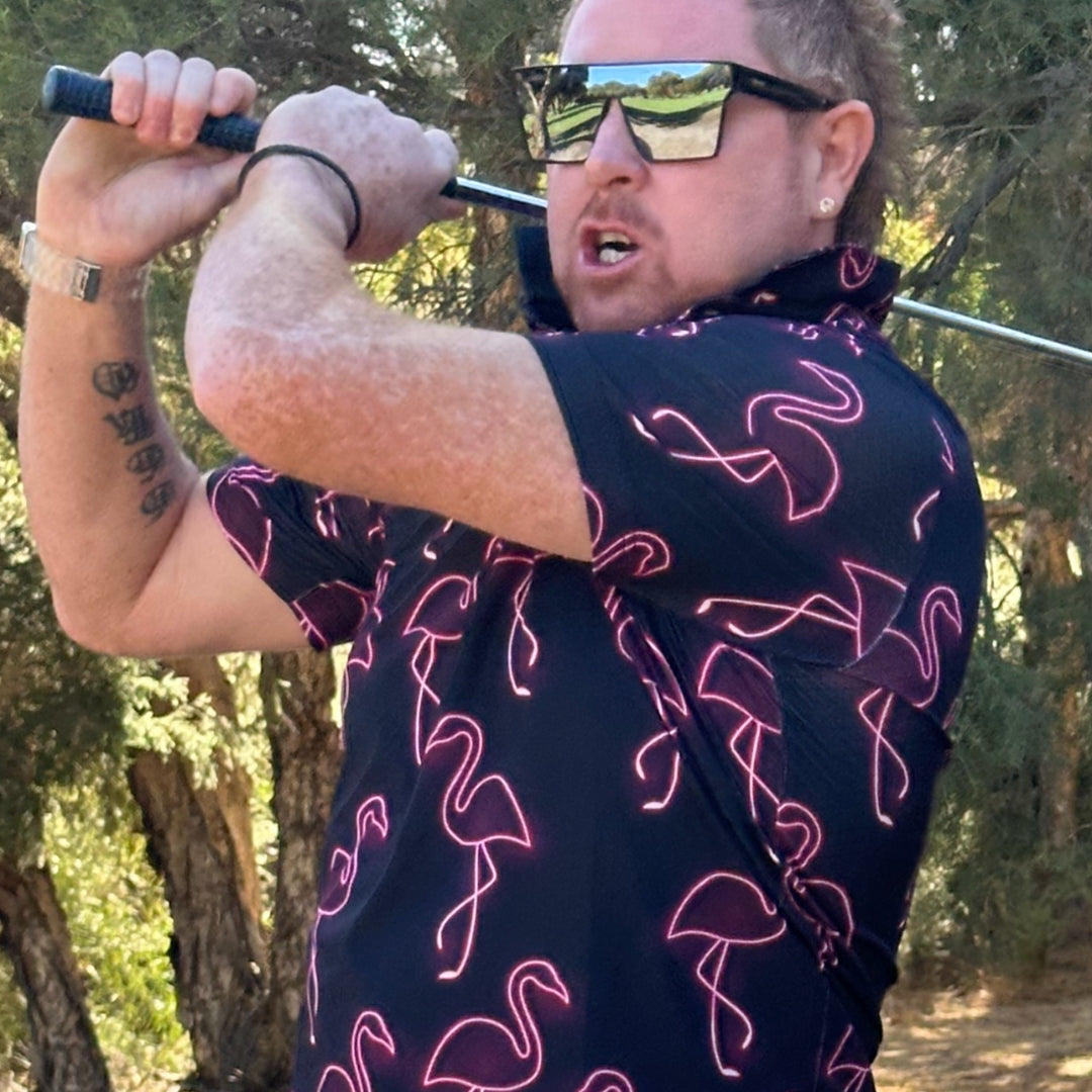 Neon Flamingo Moisture Wick Golf Polo