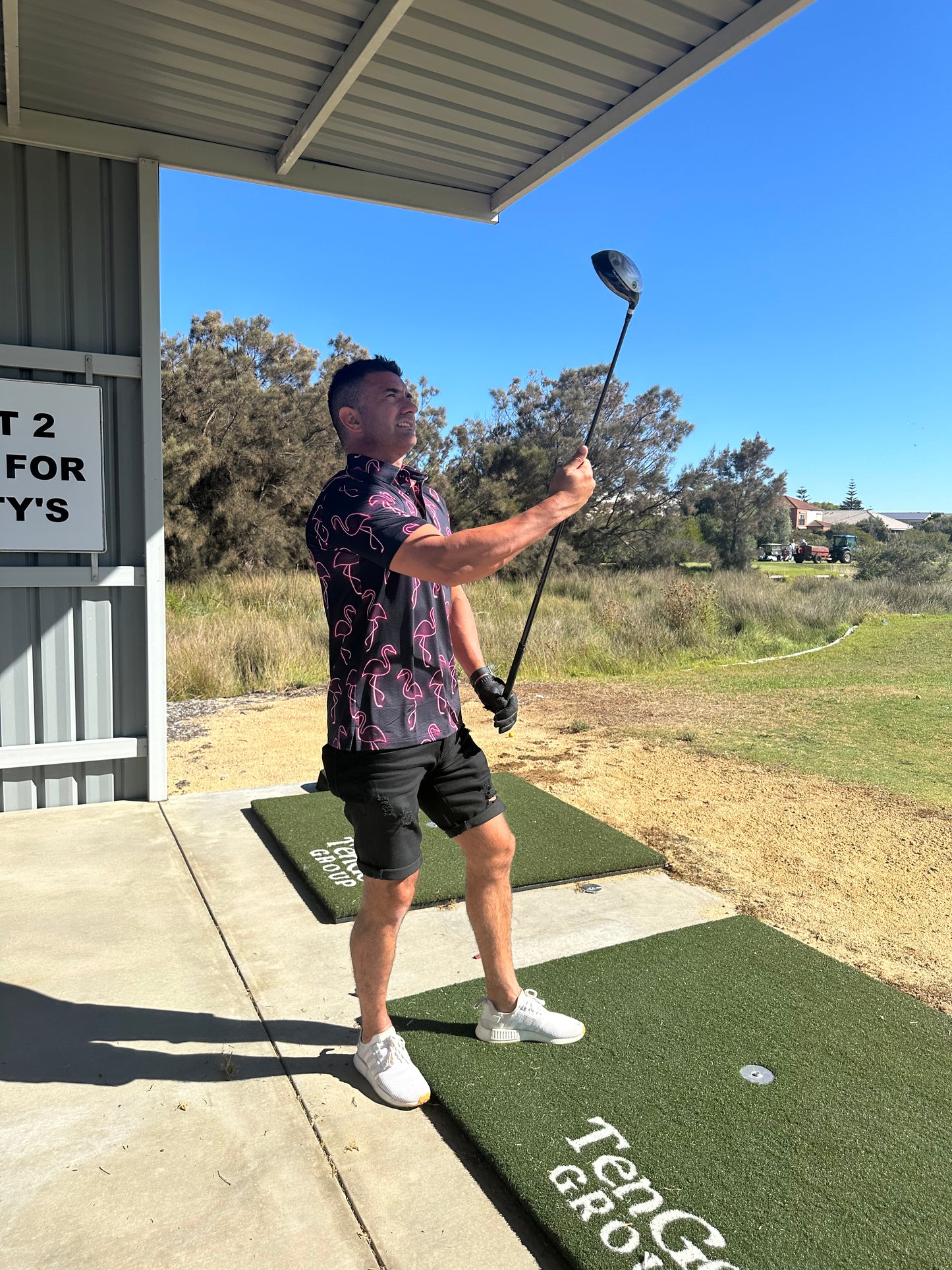 Neon Flamingo Golf Polo